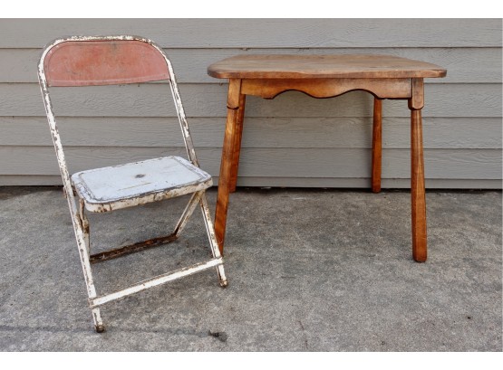 Vintage Wood Kids Table And Rusty Kids Folding Chair