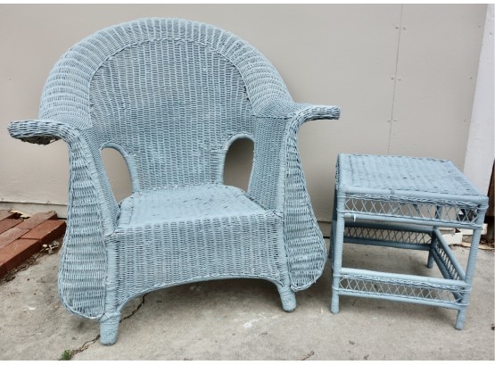 Blue Wicker Chair And Table
