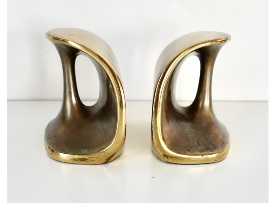 Rare Ben Seibel Brass 'handle' Bookends