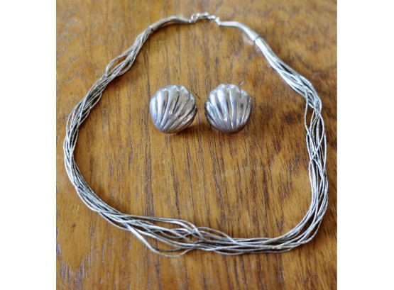 Liquid Silver Necklace And Sterling Post Earrings