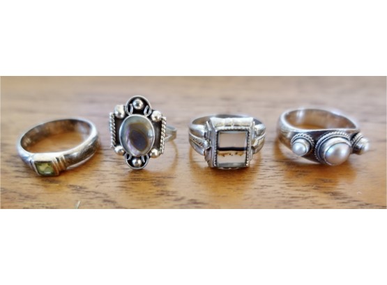 4 Sterling And Stone Or Pearl Rings