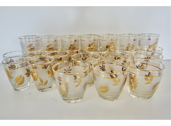 Large Set Of MCM Libby Gold Leaf Glassware