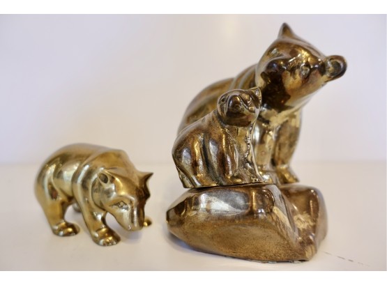 2 Vintage Brass Bear Figurines