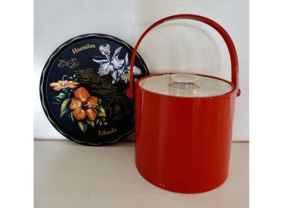 Cheerful Vintage Red Ice Bucket And Drink Tray
