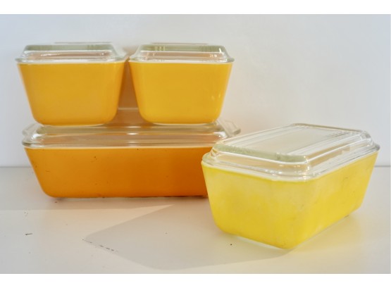 Vintage Pyrex Refrigerator Dishes In Golds And Yellows