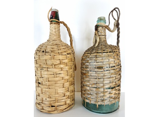 2 Large Vintage Liquor Bottles In Baskets