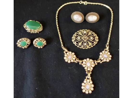 Vintage Costume Jewelry Including Necklace, Earrings, & Brooches
