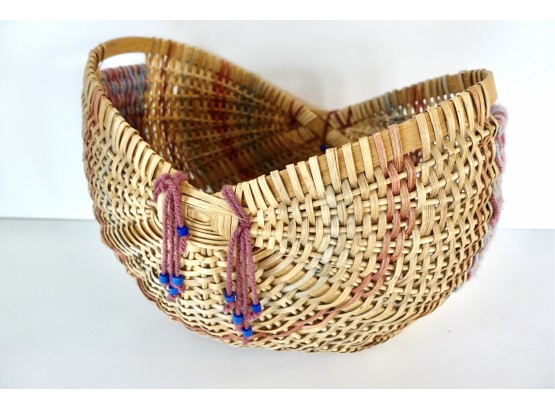 Gorgeous Large Vintage Handwoven Basket With Embellishments