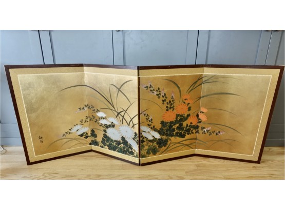 Original Mid Century Asian Painting Divider On Gold Leaf