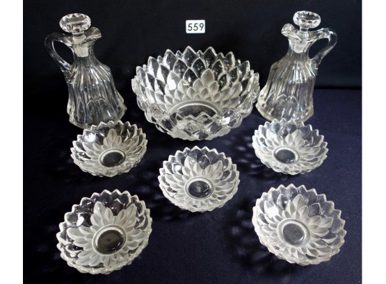Antique Glass Bowl Set & 2 Cruets