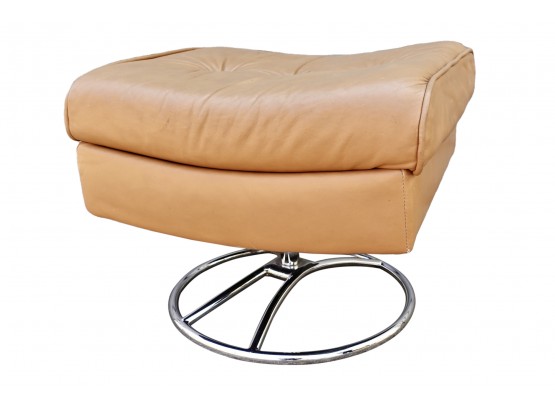 Selig Mid Century Leather Footstool With Chrome Base