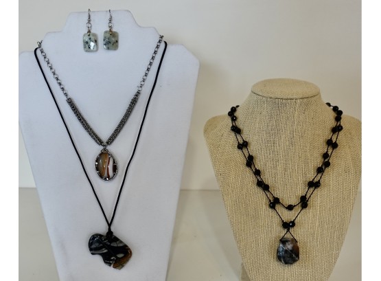 Stone Necklaces And Earrings In Earth Tones