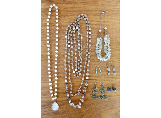 Assorted Beaded Necklaces And Stone Earrings Including Labradorite, Jade, Chalcedony, & More