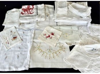 Large Lot Of Vintage Linens Including Hemstitch Tablecloth & Matching Napkins