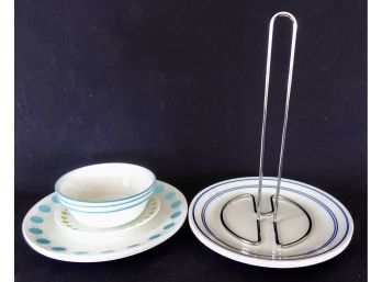 Corelle Dinnerware And A Paper Towel Holder