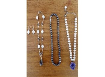 Freshwater Pearl, Smoky Quartz, & Amethyst Necklaces