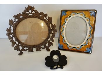 3 Unique Picture Frames Including Carved Wood