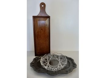 Antique Hanging Slide Lid Candle Box, Pewter Tray, & More