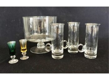 Vintage Barware Including Tall Handled Glasses, Apertif, & Glass Ice Bucket