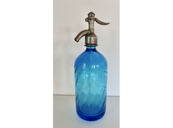 Vintage Etched Blue Italian Seltzer Bottle