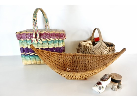 3 Vintage Baskets & Some Sewing Supplies