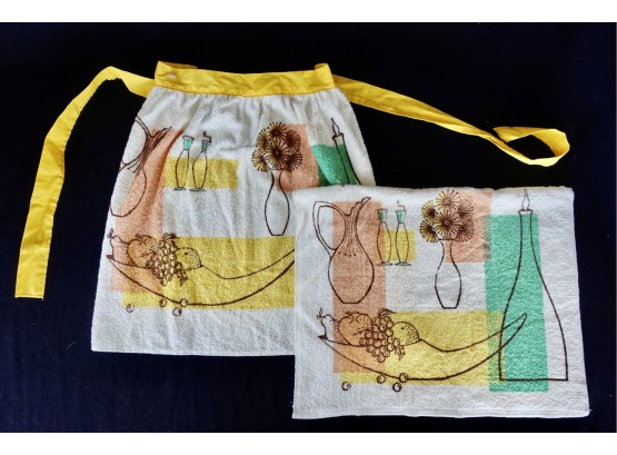 What Appears To Be Never Used Mid Century Apron And Matching Dish Towel