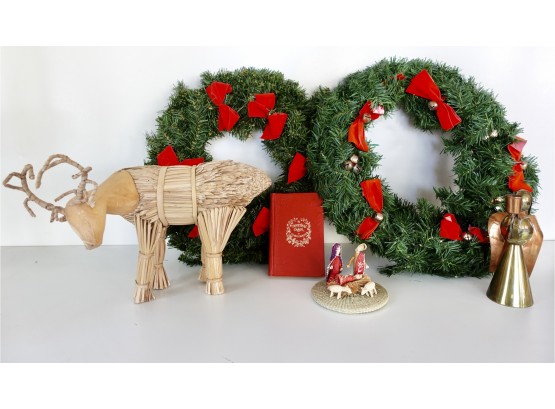 Christmas Items Including Folk Art Nativity, Brass Angel, & More