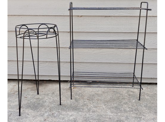 Mid Century Wire Shelving And Plant Stand
