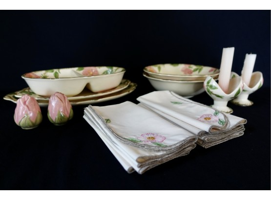 Franciscan Desert Rose Serving Pieces, Napkins, Shakers, & Candle Holders