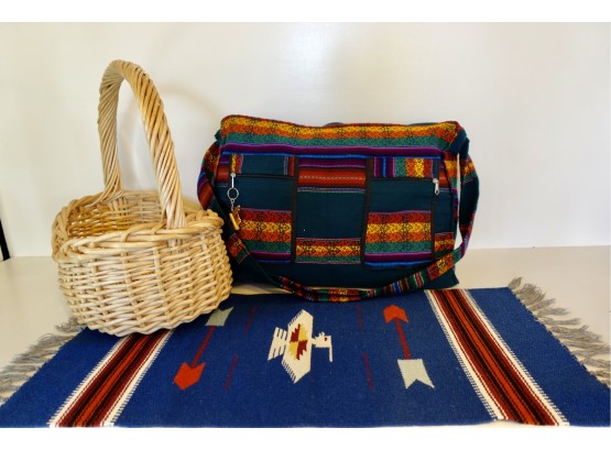 Colorful Woven Messenger/weekend Bag, Table Runner, & Basket