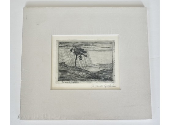 Signed Etching Of Lake And Storm By Listed Artist Gilberta Daniels Goodwin Matted W/out Frame