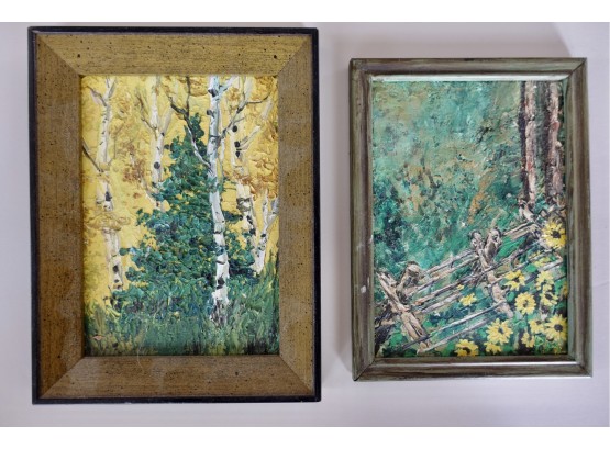 Two Original Oil Paintings Of Natural Scenes By Ann Hicks And Unknown Artist In Period Frame 1970s