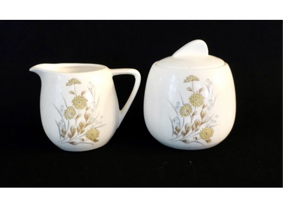 Sweet Mid Century Cream And Sugar Set With Yellow Flowers