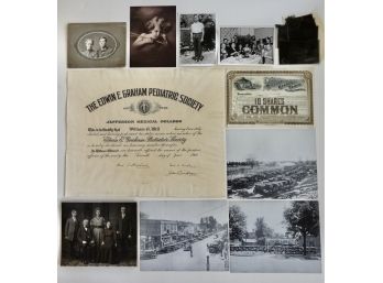 Lot Of Vintage/antique Photos/reproduction Photos, Diploma, And Bond