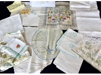 Large Lot Of Embroidered Vintage Linens