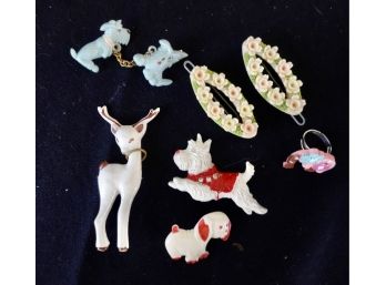 Vintage Plastic Ring, Barrettes, And Pins