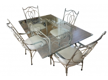 Gorgeous Glass Top And Iron Bottom Dining Table With 4 Chairs