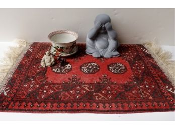Small Vintage Rug With Buddhas & More
