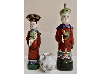 2 Asian Figures And A Small Vase Marked Vohenstrauss Bavaria By Johann Seltmann