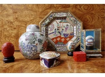 Gorgeous Asian Decor Including Cinnabar And Painted Eggs