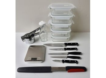 Glass Food Containers, Kitchen Scale, Knives Including Henkel, & More