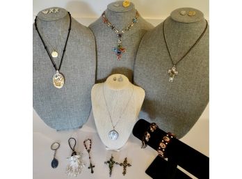 Assorted Religious Jewelry Including Medals