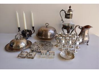 10 Silver-plate Indian Apertif Goblets, Coffee Pot, And Other Serving Ware