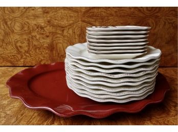 Large Platter With 10 Coordinating Dinner Plates And 8 Bread Plates