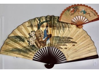 Very Large (70' Wide), Hand Painted, Asian Fan & More