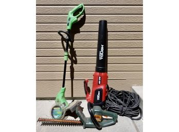 Electric Corded Hedge Trimmer, Weed Wacker, & Blower With Extension Cord