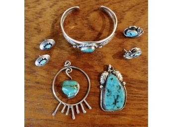 Assorted Turquoise On What Appears To Be Unmarked Silver