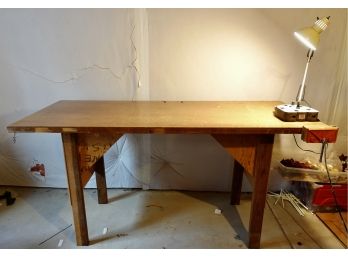 Work Table With Light, Circular Power Strip, And Vice