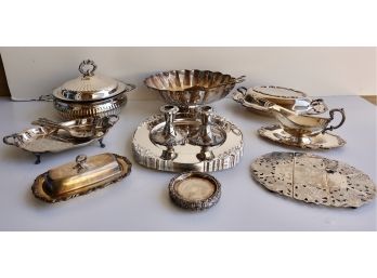 12 Silver Plate Chargers And Other Serving Pieces