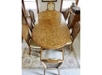 Vintage Hollywood Regency Burled Wood Dining Table With 3 Leaves And 8 Chairs By Century Furniture